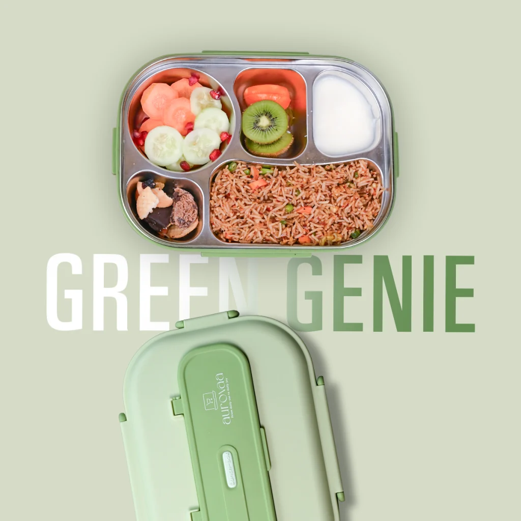 Green Genie bento box with food compartments